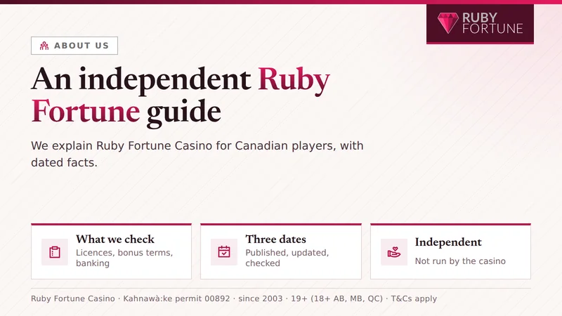 An independent Ruby Fortune guide: what we check, the three byline dates, and our independence
